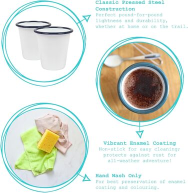 Аргоновий посуд 6 x 300 мл Білі емальовані кружки - Сині - Багаторазові бляшані кружки з нержавіючої сталі для кемпінгу, подорожей, пиття, кави, дитячі склянки