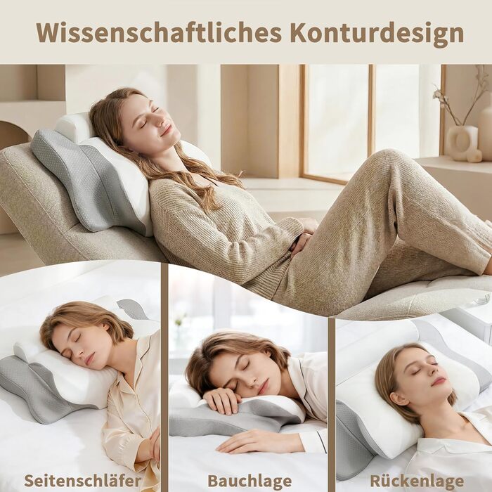 Ортопедична подушка LAMB з піни з ефектом пам&39яті, ергономічна подушка для сну на боці, подушка для підтримки шиї та валика для шиї &quotдва в одному&quot, подушка від болю в шиї, подушка для сну на боці, сіра