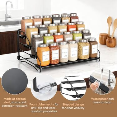 Рівнева підставка для спецій, не потребує свердління, металевий органайзер для спецій з етикетками та ручкою, регульована по висоті підставка для спецій для кухні, шафи, ванної кімнати, 4-