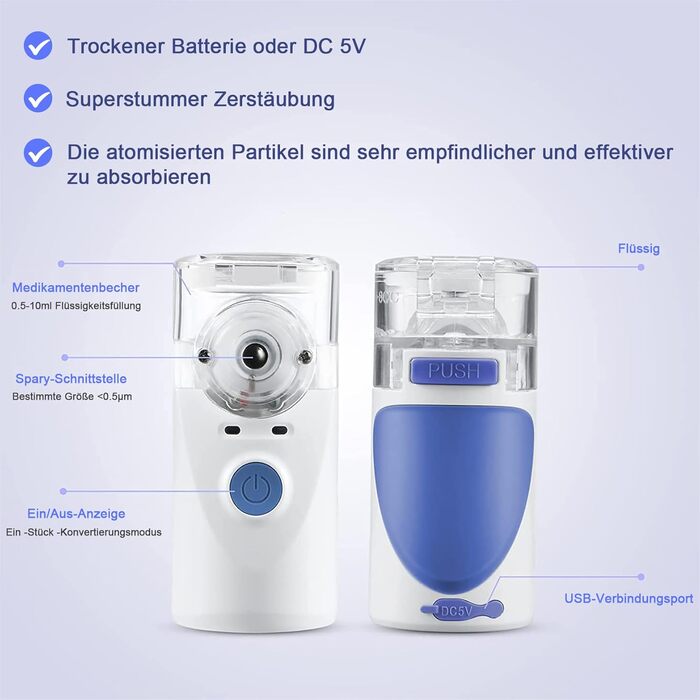 Інгалятор BIAOQINBO, інгалятор для дорослих та дітей, інгалятор-небулайзер з маскою для обличчя та мундштуком, надлегкий, маленький, зручний для перенесення (синій)