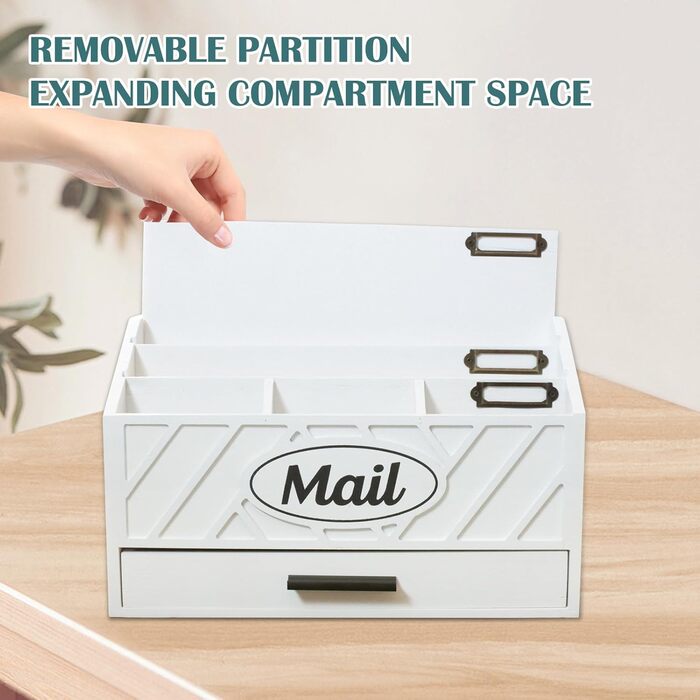 Дерев&39яний настільний органайзер для пошти, робочий органайзер для пошти з 6 відділеннями та шухлядою для офісу, школи, рахунків та документів, білий дерев&39яний настільний органайзер