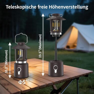 Акумуляторний кемпінговий ліхтар із зовнішнім акумулятором ємністю 8000 мАг, класичний ретро-кемпінговий ліхтар з акумулятором, водонепроникний IPX4 та з регульованою яскравістю, вуличний ліхтар для саду, при відключенні електроенергії, для атмосферного д