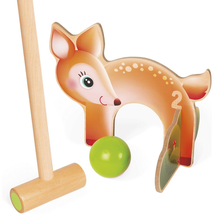 Дерев&39яний набір для крокету Janod J03207 з лісовими тваринами, гра на свіжому повітрі, для дітей від 3 років, різнокольоровий