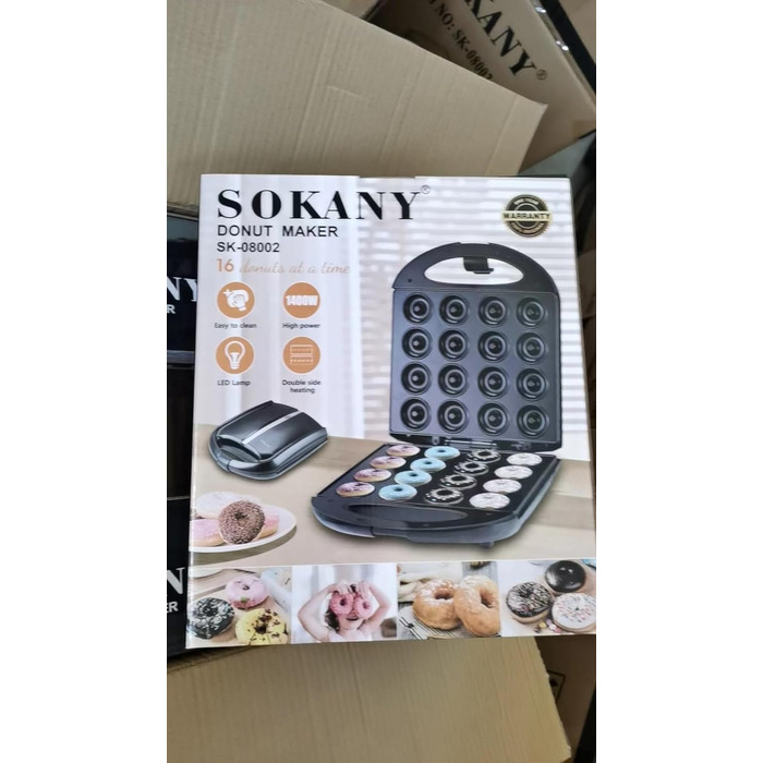 Виробник пончиків SOKANY SK-08002 1400 Вт, міні-виробник пончиків для 16 міні-пончиків, антипригарне покриття, автоматичний контроль температури, без бісфенолу А