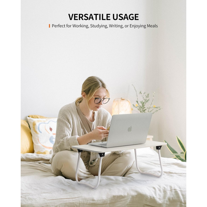 Складаний стіл для ноутбука, портативний стіл для колін, приліжкова тумбочка, легкий столик для сніданку, піднос, робочий стіл, підставка для ноутбука, міні-стіл для роботи, письма, малювання, їжі, білий/Розкішний сад