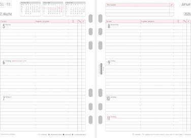 Вкладиш-календар Chronoplan 50576 2026 (тижневий планувальник A5 (148x210 мм) Змінний календар для планувальників зустрічей, ідеально підходить для детального тижневого планування, 1 тиждень на 2 сторінках у рядки, з універсальним перфоратором) білий