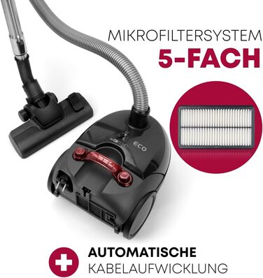 Пилосос з мішком Clatronic BS 1300 N, 700 Вт, 5-рівнева система мікрофільтрації, антрацит (Модель 2024)