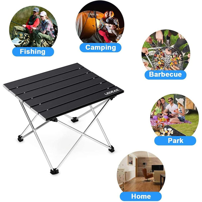 Портативний складаний стіл, алюмінієвий кемпінговий стіл, надлегкий з сумкою, легко переносити, складаний стіл, ідеально підходить для кемпінгу, пікніків, приготування їжі, саду, походів, подорожей (чорний, маленький) чорний маленький