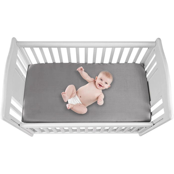 Постільна білизна, простирадло на резинці для дитячих ліжечок з делікатним ворсом, сатинова, для хлопчиків та дівчаток, унісекс, 132 x 71 x 20 см, 2 шт., простирадла для ліжечка, сатинові - білі та сірі