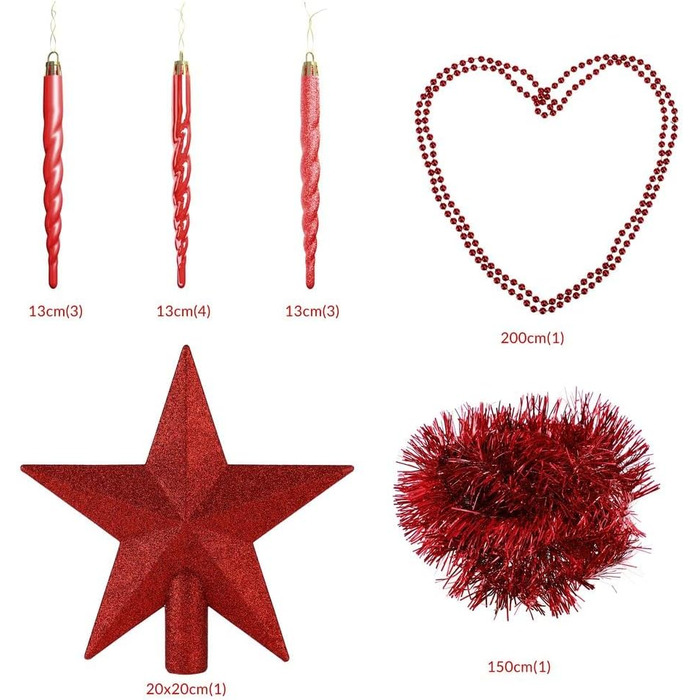 Різдвяні ялинкові прикраси 77 шт червоні Deuba