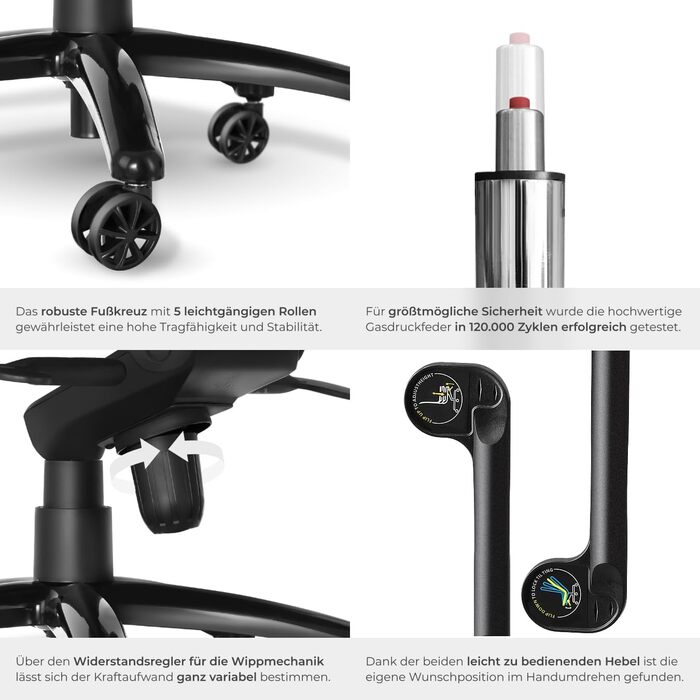 Офісний стілець tectake, стілець для роботи з відкидними підлокітниками та функцією гойдання, регульований по висоті обертовий стілець з колесами, крісло керівника з тканинною оббивкою, ергономічний офісний стілець, комп&39ютерний стілець - чорний 404736