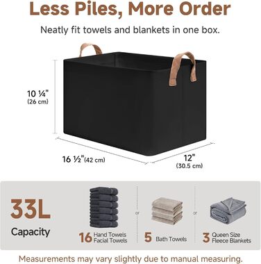 Кошики для зберігання тканини StorageWorks, складні полиці, коробки для зберігання, великі органайзери для шафи з ручками, органайзер для одягу, іграшок, светрів, чорний, 2 предмети, 42 x 30,5 x 26 см