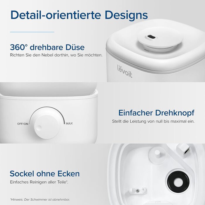 Міні-зволожувач повітря LEVOIT 2,5 л до 25H для дитячої кімнати, тихий зволожувач повітря з верхнім заповненням 26 дБ для кімнатни