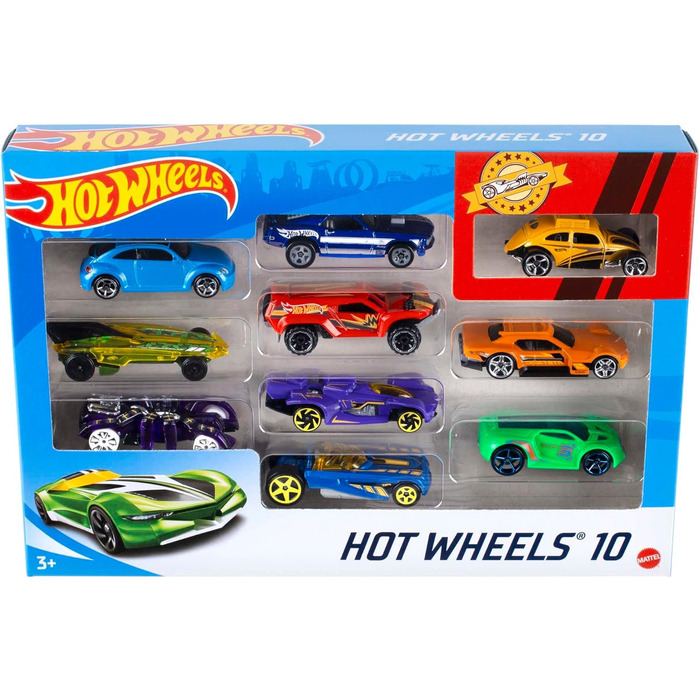 Подарунковий набір литих машинок Hot Wheels 164, по 10 іграшкових машинок, випадковий вибір, іграшкові машинки від 3 років, упаковка з 10 шт. , різнокольорові, 54886 Die-Cast Car Gift Set Random