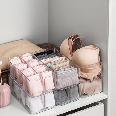 Органайзер для білизни, коробка для зберігання шкарпеток, 8 відділень, прозорий пластик, штабелюваний контейнер для дому, спальні, шафи, організації, матеріал PS, 270 x 130 x