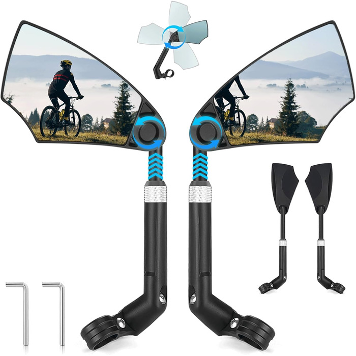 Велосипедні дзеркала, дзеркала заднього виду для велосипедів з висувною стійкою дзеркала, складні велосипедні дзеркала для керма 20-23 мм, дзеркала високої роздільної здатності для керма з поворотом на 360 (пара)