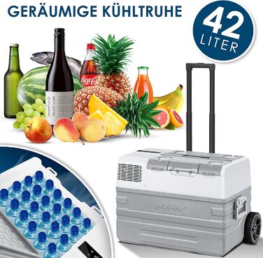 Електрична морозильна камера, 42 л З керуванням APP USB-з'єднання 12/24 В 230 В, телескопічна опора, 2 колеса холодильної камери Х