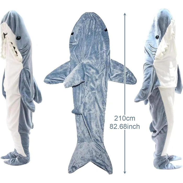 Ковдра з акулою для дорослих - ковдра з акулою, яку можна носити, затишна фланелева ковдра з акулою, затишна піжама, один розмір, худі з акулою - супер м&39яка та затишна