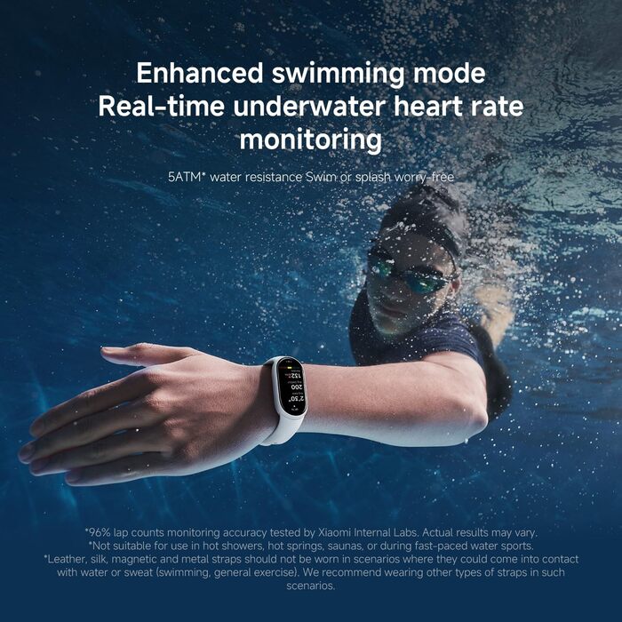Фітнес-трекер Xiaomi Smart Band 10, смарт-годинник, 1,72-дюймовий AMOLED-дисплей, 21-денний час роботи від батареї, водонепроникність 5 атм, відстеження серцевого ритму та сну, понад 150 спортивних режимів, швидке зняття, чорний, сучасний