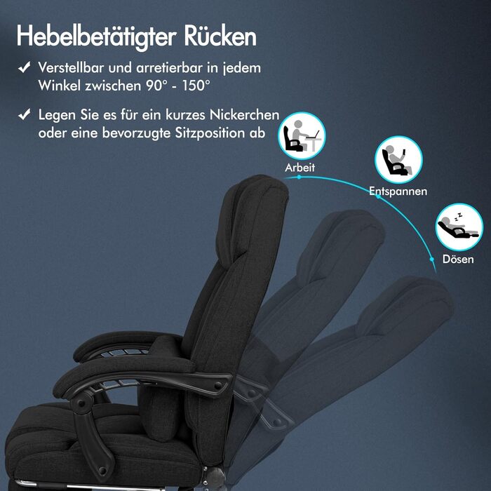 Ергономічне офісне крісло ALFORDSON серії Black Linen BOSS з кутом нахилу 150°