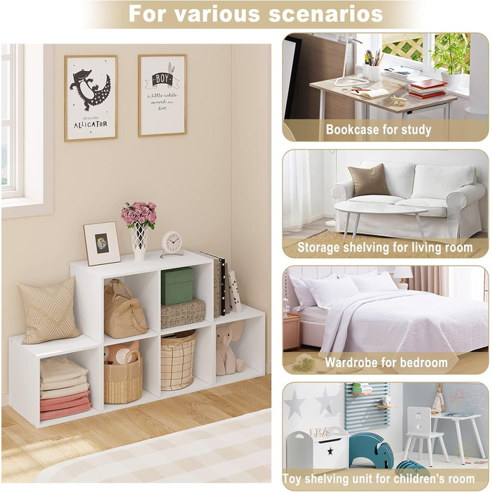 Біла полиця для книг та іграшок, книжкова полиця з 6 відділеннями, шафа для вітальні та спальні, перегородка кімнати з дерев&39яного композиту, кубічна полиця, сходинка 90x90x30 см SK027ws