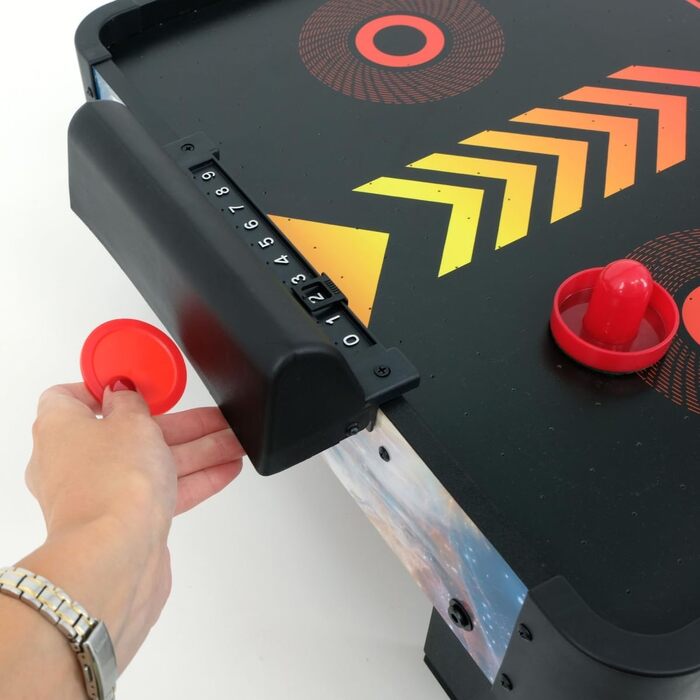 Стіл для аерохокею для дітей віком від 6 років, гра в аерохокей для столів з вентилятором/двигуном, стільниця для аерохокею для 2 гравців, включаючи 4 шт. овхачі, 4 шайби, лічильник рахунків, режим нульової гравітації 102x52x20 см