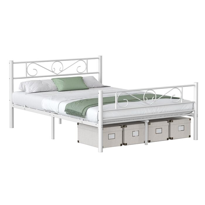 Ліжко VASAGLE 140 x 200 см, Гостьове ліжко, Двоспальне ліжко з металу, Каркас ліжка, Каркас ліжка, Металеве ліжко, Легке складання, Матовий білий RMB064WG01 140 x 200 см Матовий білий