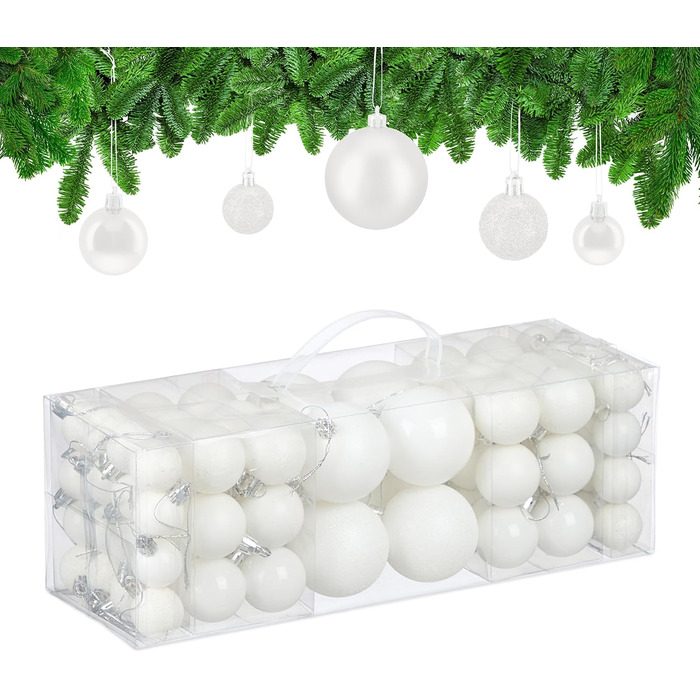 Різдвяні кульки набір із 76 шт білі Relaxdays