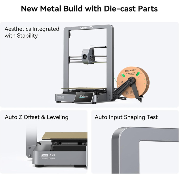 Принтер Creality Ender 3 V3, висока швидкість 600 мм/с із суцільнометалевою конструкцією, новий CoreXZ із прямим екструдером із по