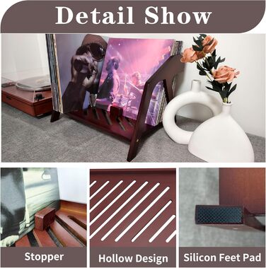 Бамбуковий тримач для платівок, стильний дизайн стільця, вміщує до 80 12-дюймових платівок, елегантне місце для зберігання платівок, підставка для компакт-дисків та журналів, підставка для книг (коричнева)