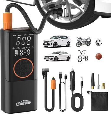 Електричний повітряний насос Oasser з подвійним дисплеєм 6000mAh 150 PSI, акумуляторний компресор з 3M 12V прикурювача для автомобіля, мотоцикла, велосипеда, м&39яча, подорожей, кемпінгу
