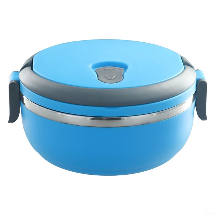 Термоланчбокс Круглий, 700 мл, синій. Ізольований контейнер для їжі з міцною внутрішньою колбою з нержавіючої сталі PP-304, для студентів, офісу, подорожей. Герметичний, легко миється, зберігає тепло до 3-4 годин.
