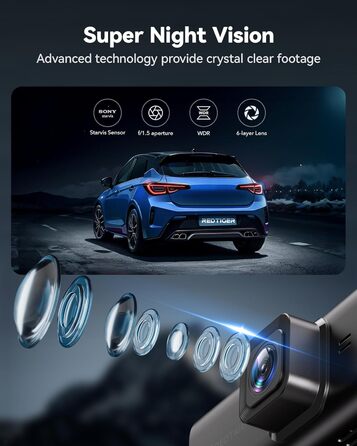 Відеореєстратор автомобільний передній задній, сенсорний екран 3.18 дюйма, голосове управління, вбудований 5.8 ГГц WiFi GPS, безко