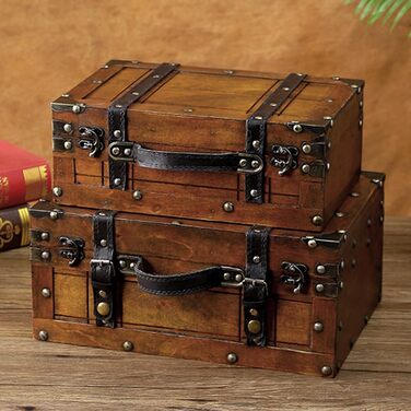 Дерев&39яний футляр для зберігання сумок Taidda у вінтажному стилі, багатофункціональна портативна валіза з виглядом вживаного одягу, органайзер для одягу, іграшок та фотореквізиту з сільським дизайном (великий)