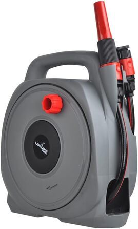 Шланг на котушці LEHMANN 10 м, для настінного монтажу, садовий шланг з переносною системою змотування, включає 2 м підвідного шланга, зєднувачі 1/2 та 3/4