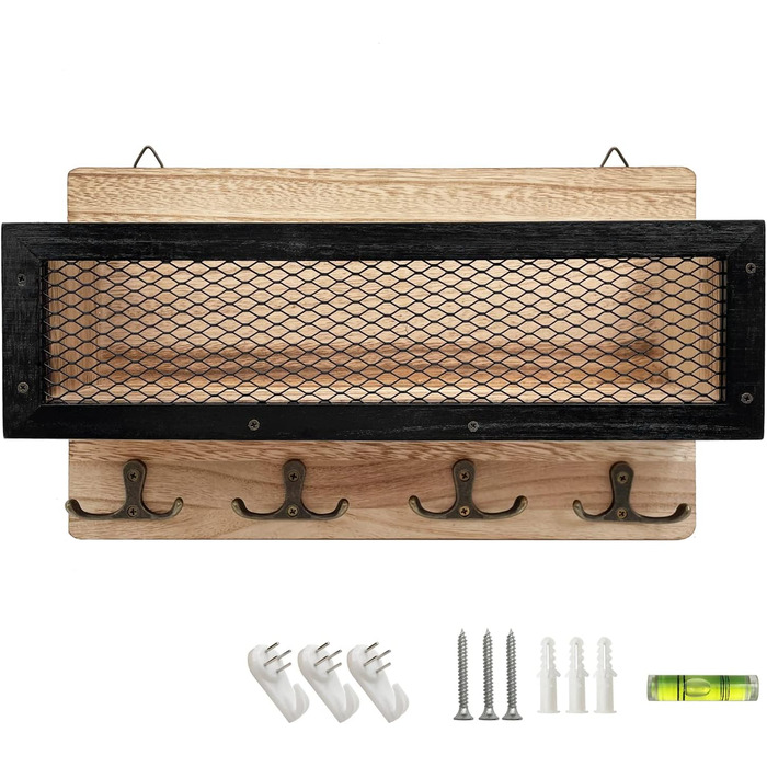Тримач для ключів настінний декоративний, дерев'яний настінний органайзер для ключів з 4 подвійними гачками для ключів, настінна в