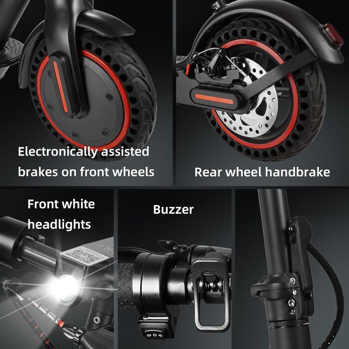 Електричний самокат з допуском до дорожнього руху, 3 режими швидкості, акумулятор класу А 10,4 Аг, запас ходу 35 км та вантажопідйомність 120 кг, складаний електросамокат 8,5 дюймів