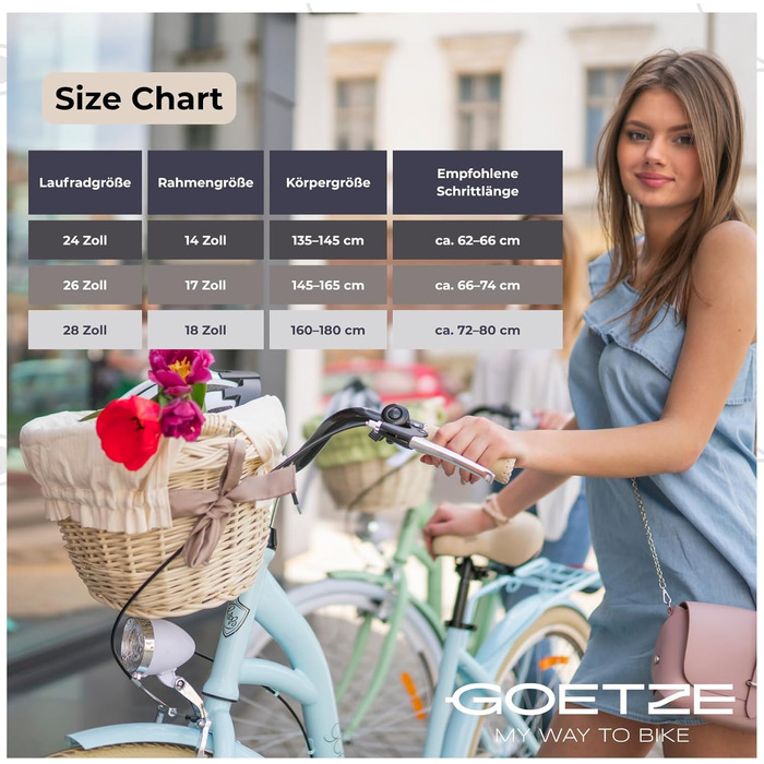 Дитячий велосипед Goetze Mood 26 дюймів, 17-дюймова алюмінієва рама з кріпленням, 6-швидкісний перемикач швидкостей, подвійні V-подібні гальма, світлодіодне освітлення, кошик з ротанга, комфортне сідло, з бічною підставкою та дзвінком, світло-блакитний