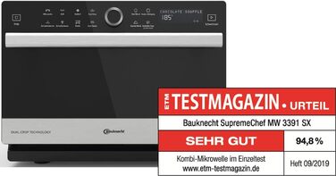 Багатофункціональна мікрохвильова піч Bauknecht Supreme Chef MW 3391 SX 5in1 /1000 Вт/33 л Варильна камера/гаряче повітря 1700 Вт/XXL Гриль 1200 Вт/DualCrisp & CrispFry /AutoClean/Приготування на парі/Функція плавлення та швидкого розморожування Одинарна