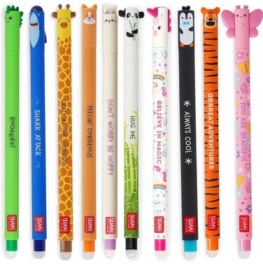 Набір з 10 гелевих ручок LEGAMI, що стираються динозавр, акула, жираф, коргі, кролик, панда, єдиноріг, пінгвін, тигр та метелик