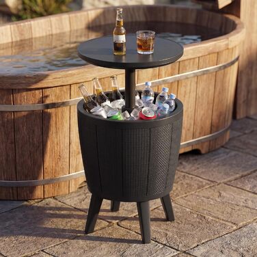 Вуличний всепогодний охолоджувальний стіл, бічний столик об&39ємом 38 л з підйомною кришкою, охолоджувач для напоїв для вечірок, саду, патіо (чорний)