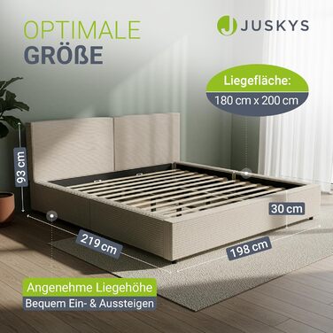 Ліжко Juskys Salerno з м&39якою оббивкою 180 x 200 см Cord Beige, сучасне ліжко з узголів&39ям та узніжжям, міцний каркас з дерева та металу, рейкова основа, вантажопідйомність 500 кг, бежевий 180x200 см