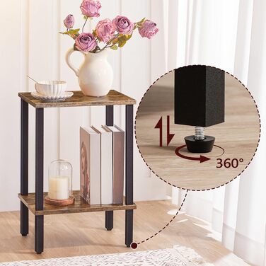 Журнальний столик, маленький столик, вузький журнальний столик, тумбочка з 2 полицями, індустріальний стиль, каркас з дерев&39яного композиту, для вітальні, спальні, офісу, вінтажний коричневий та чорний AETHR7901N1