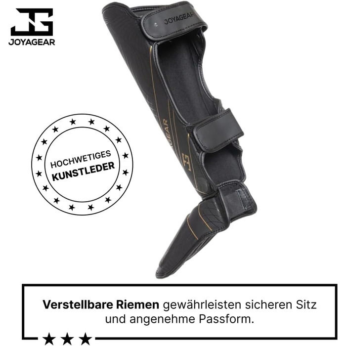 Щитки для гомілок JOYA для кікбоксингу - Виготовлені з високоякісної синтетичної шкіри - Захист гомілок для спарингу в бойових мистецтвах - Щитки для гомілок - Муай-Тай - Joya Fight Gear M Чорно-золотий