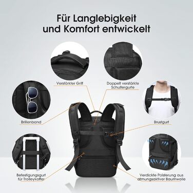 Рюкзак для ручної поклажі Ryanair, 40x20x25 см, 12 кишень, салонна поклажа з окремим відділенням для взуття, для жінок та чоловіків, 20 л, чорний.