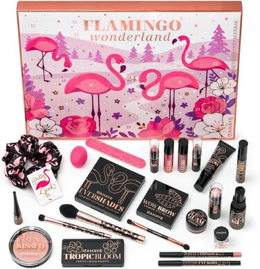 Адвент-календар краси 2025 РОЖЕВИЙ ФЛАМІНГО РІЗДВО - Різдвяний календар для жінок та підлітків ОБМЕЖЕНИЙ ВИПУСОК 24 високоякісні косметичні сюрпризи для макіяжу та косметики, подарунковий набір від LAHAYE