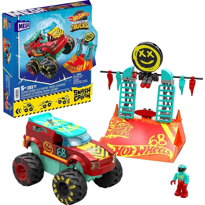 Конструктор MEGA Hot Wheels Monster Trucks, трюковий набір Demo Derby Extreme з 151 деталі та 1 мікрофігурки, червоний, ідеї подарунків для дітей, HNG53