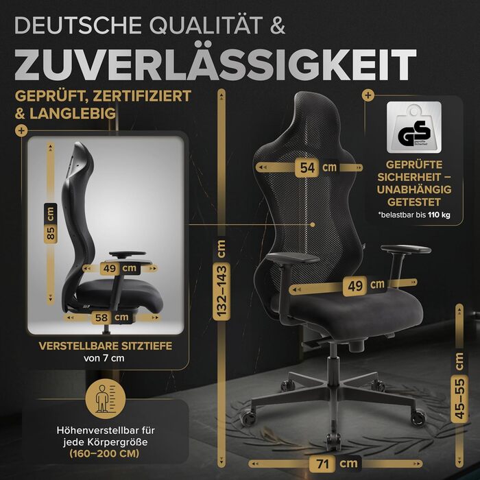 Ергономічне ігрове крісло Запатентоване 3D-з&39єднання сидіння Ігрове крісло на 100 індивідуально регульоване Ігрове крісло Геймерське крісло Комп&39ютерне крісло Крісло для ПК Обертове крісло Підтримка 150 кг Офісне крісло Чорний Tribun