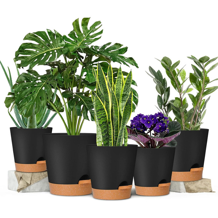 Горщики для рослин 17,8/16,5/15,2/13,9/12,7см GARDIFE кашпо самополивне з дренажним отвором, пластикові горщики для квітів, розсад