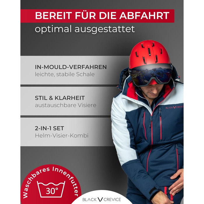 Лижний шолом Kirchberg BLACK CREVICE з козирком та вентиляційними отворами - дихаючий шолом для чоловіків та жінок, чорний, розмір 1 M (54-57 см)